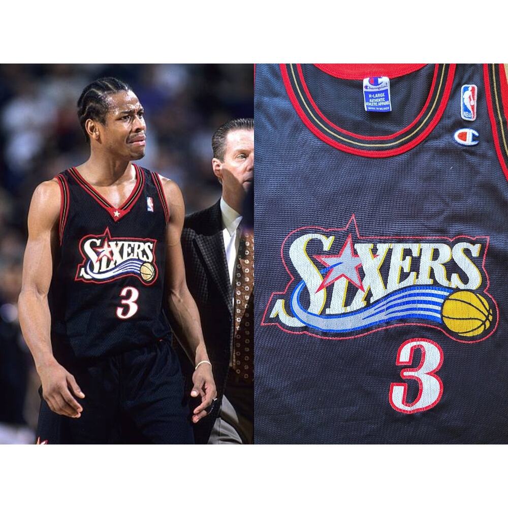Allen IVERSON #3 Philadelphia 76ers 90s CHAMPION jersey 48 XL blk away NBA vtg